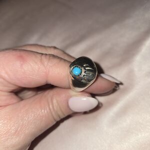 Turquoise Bear Paw Ring Marked With Maker And Sterling Size 10
